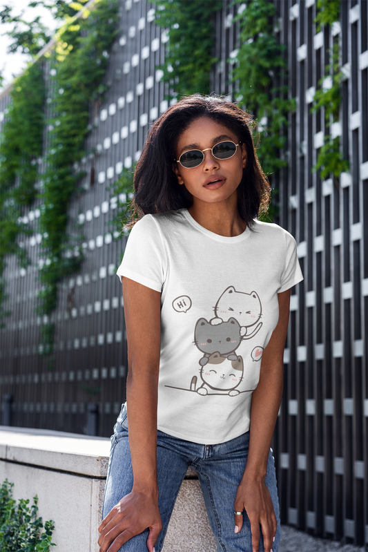 Playful & Cute Women's T-Shirt – Hi Kitty Design in White