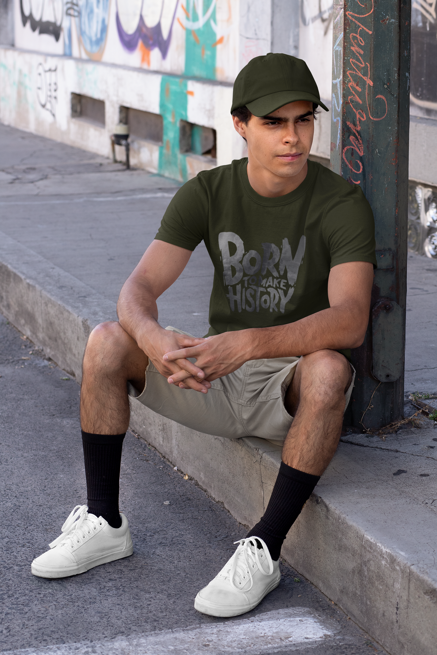 Pure Cotton "Born to Make History" T-Shirt | Soft & Stylish Olive Green