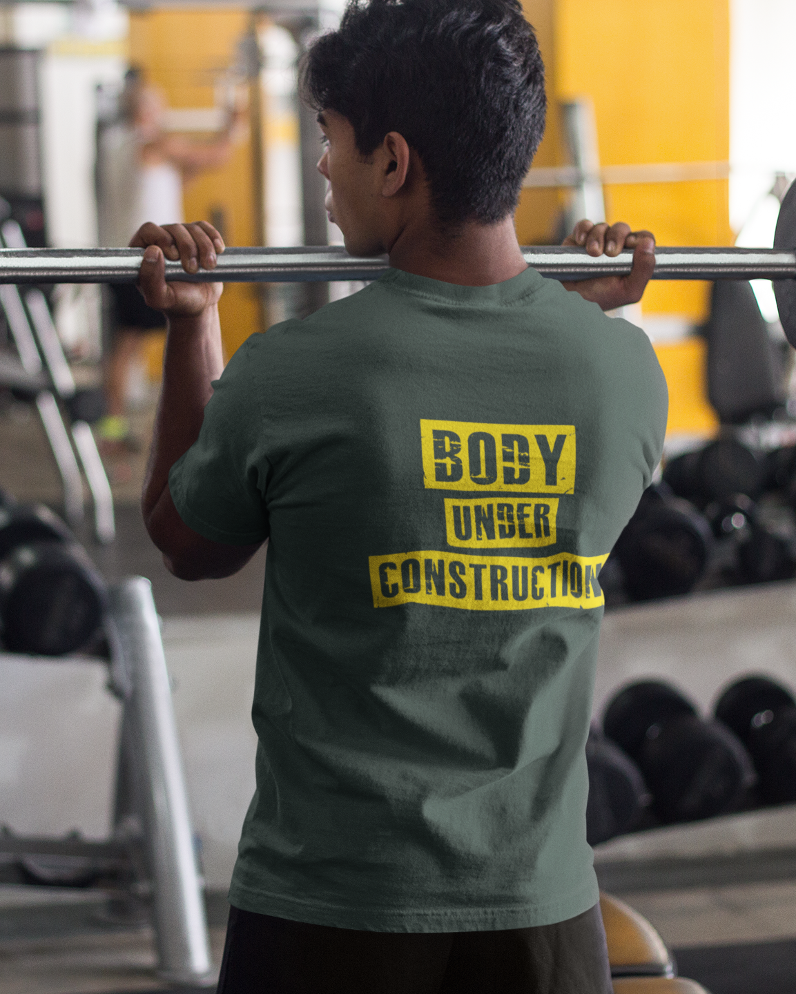 "Body Under Construction" Printed Round Neck Half Sleeve Steel Grey T-shirt