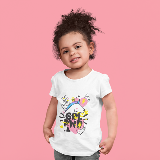"GRL PWR" Unicorn Girls' White 100% Cotton T-Shirt
