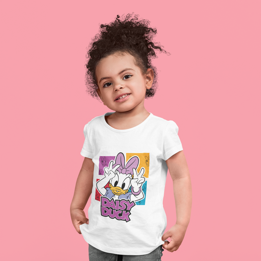 Girls' White Daisy Duck T-Shirt - Colorful Pop Art Style