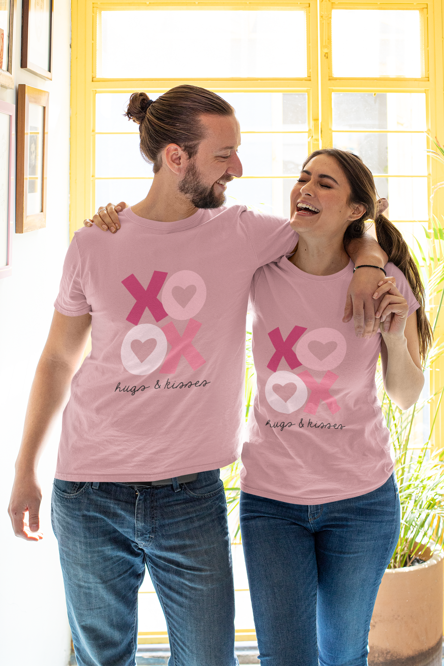 Flamingo Charm: Hugs and Kisses Printed Tee for Him & Her