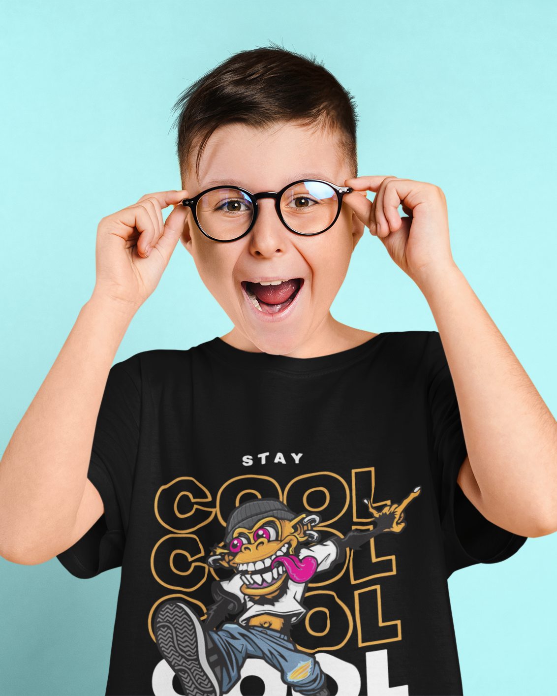 Funky Cartoon Monkey Dark Kids Shirt