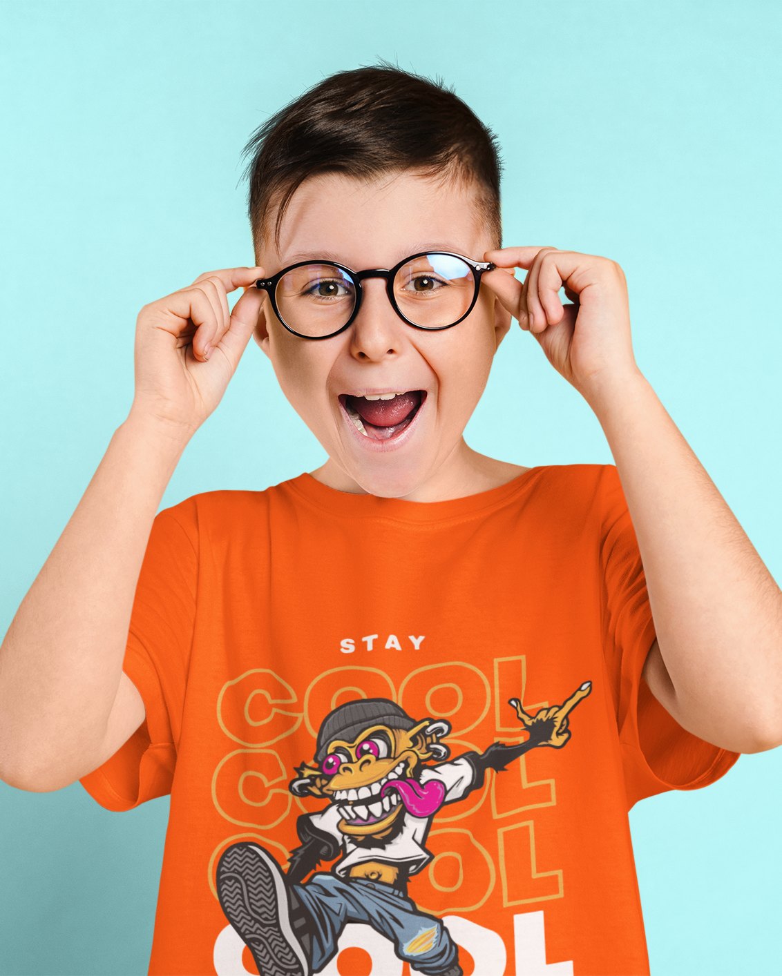Funky Cartoon Monkey Dark Kids Shirt