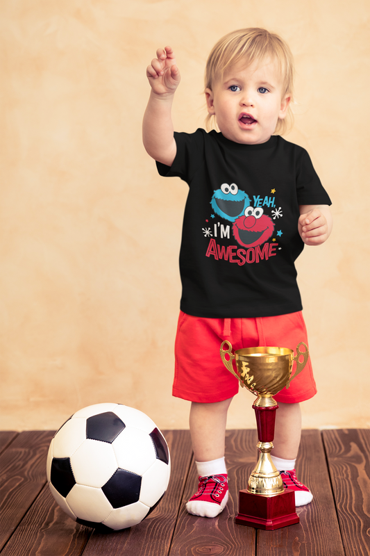 Yeah, I'm Awesome" Elmo & Cookie Monster Toddler Tee – Funny 100% Cotton Kids Shirt