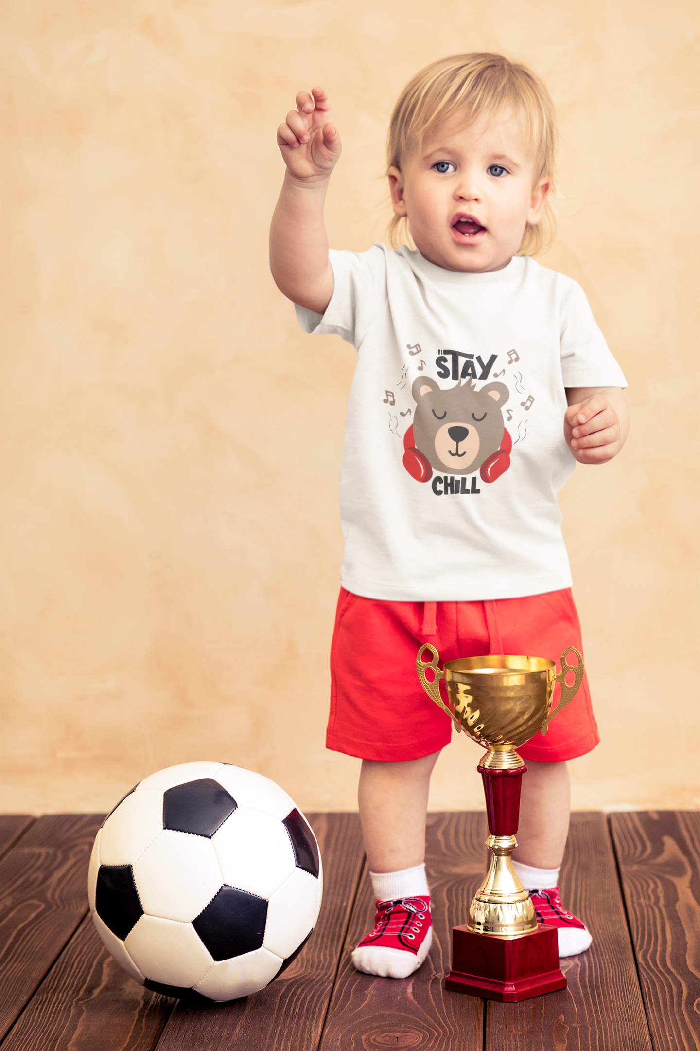 Cute Bear with Headphones "Stay Chill" T-Shirt for Toddlers | 100% Cotton