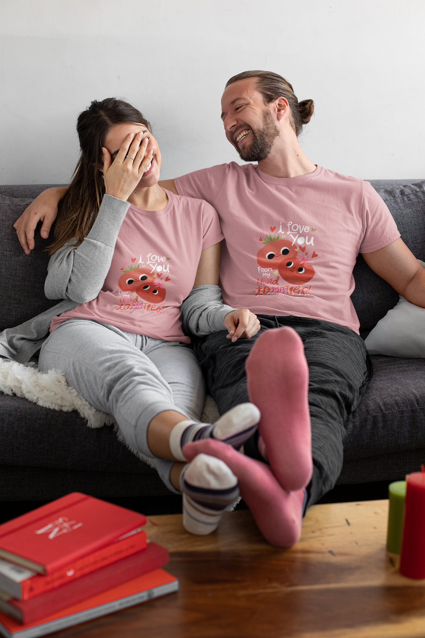 I Love You From My Head Tomatoes: Funny Flamingo-Colored T-Shirt with Adorable Tomato Characters