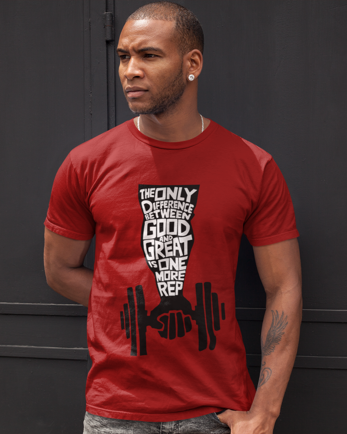 "One More Rep" Printed Round Neck Half Sleeve Red T-shirt