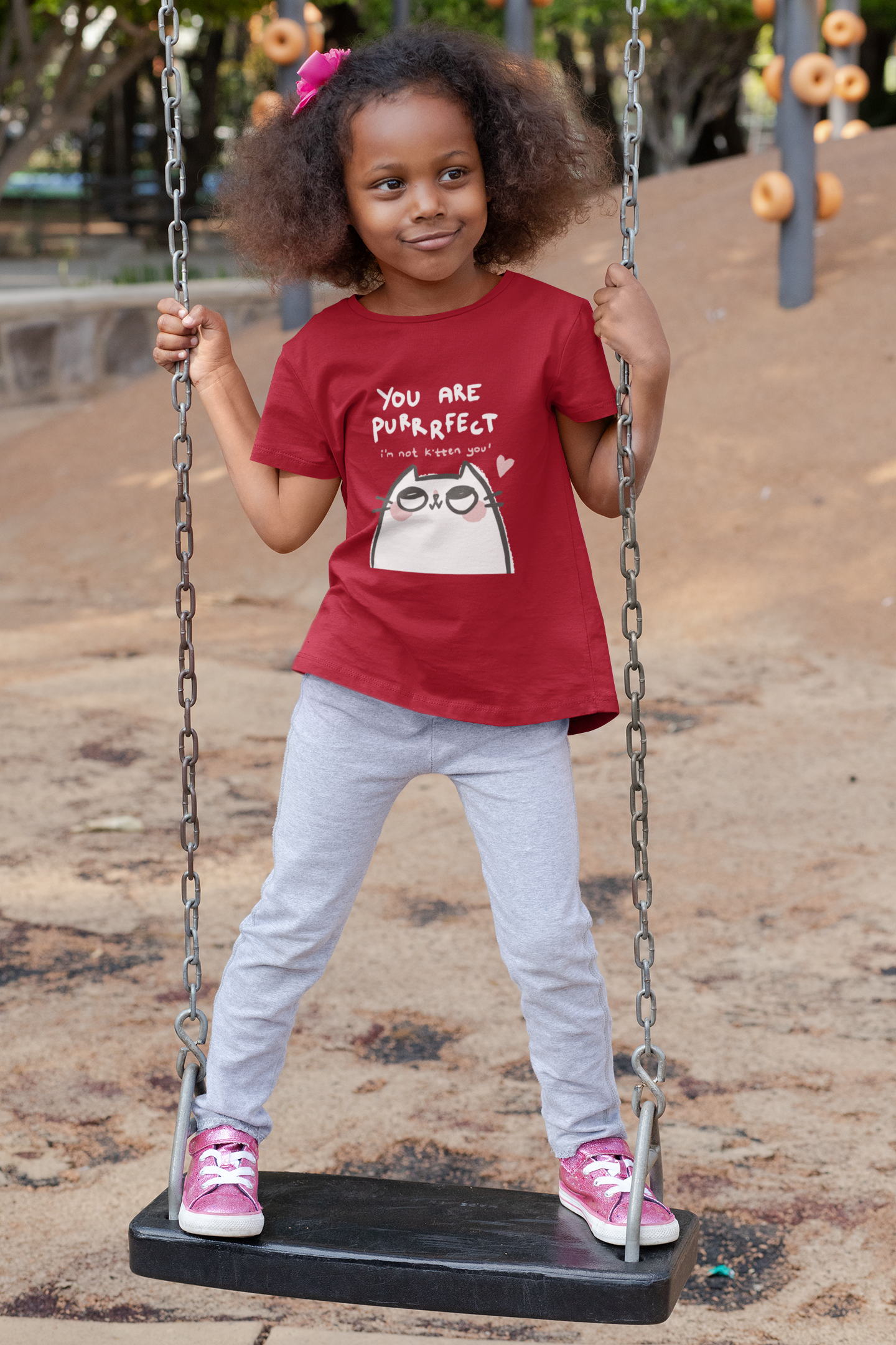 Girl's Red "Purrrfect Kitten" Cotton T-Shirt