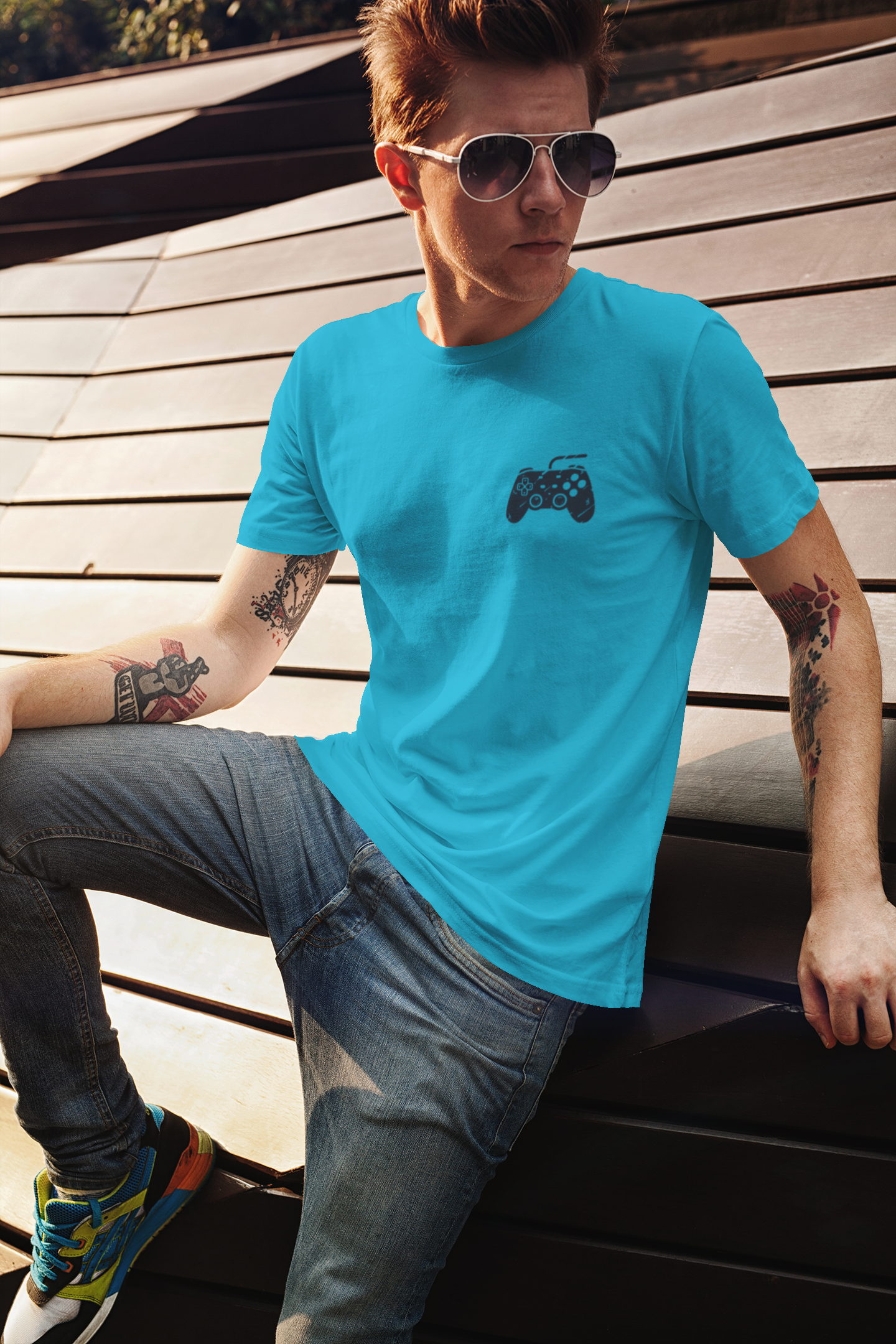 "I Have Everything Under Control" Printed Round Neck Half Sleeve Sky Blue T-shirt
