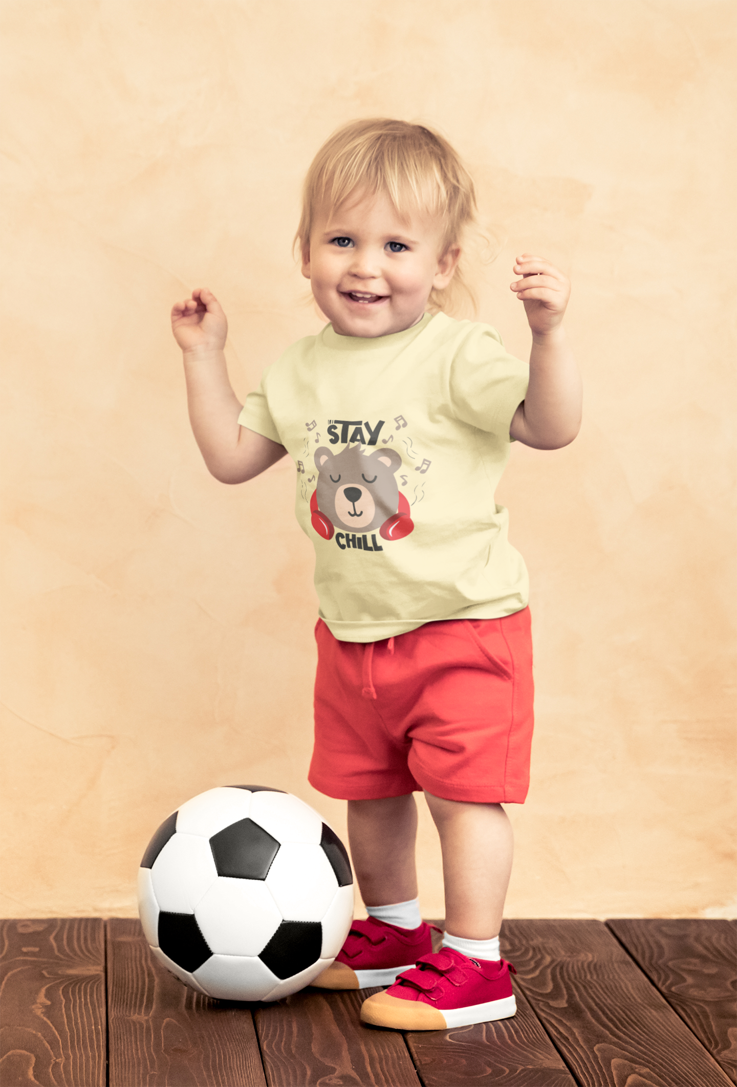 Cute Bear with Headphones "Stay Chill" T-Shirt for Toddlers | 100% Cotton