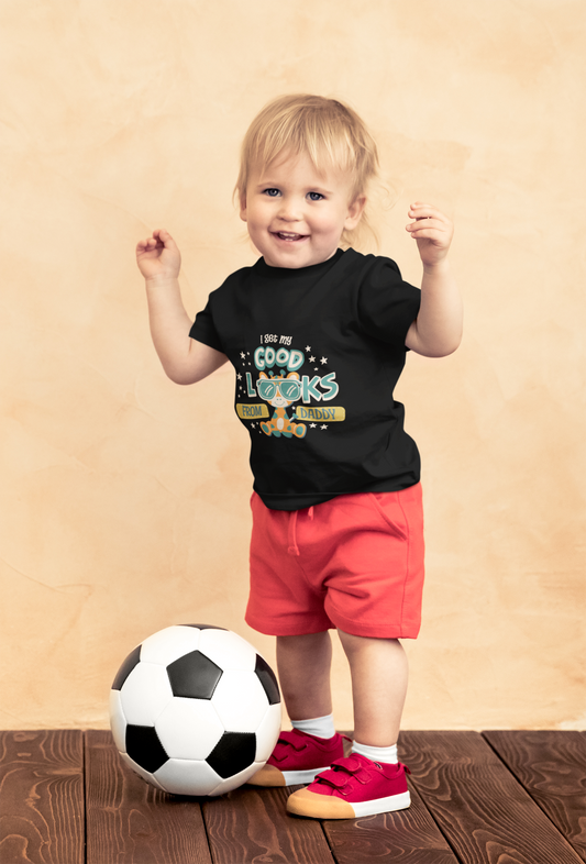 Cute Giraffe "Good Looks From Daddy" T-Shirt for Toddlers | 100% Cotton