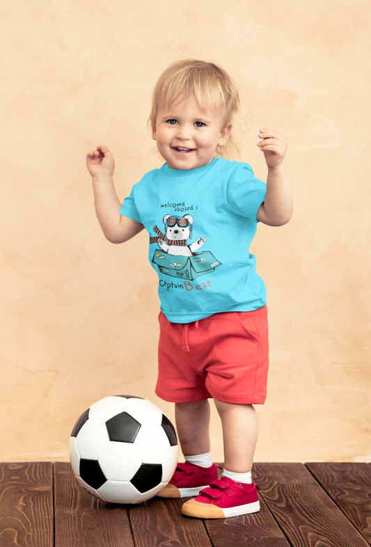 Funny "Captain Bear" Adventure Graphic Tee for Kids – Soft 100% Cotton