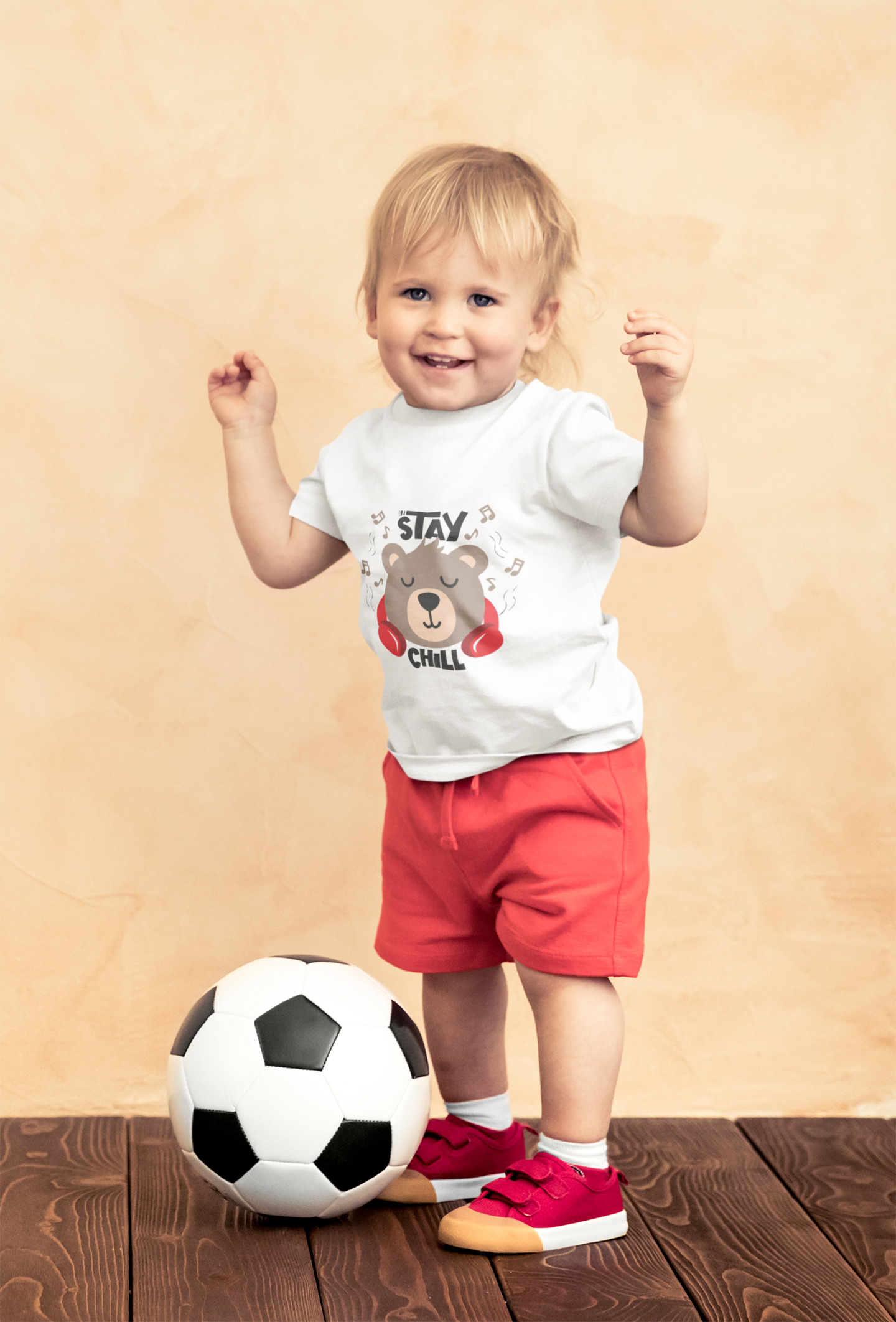 Cute Bear with Headphones "Stay Chill" T-Shirt for Toddlers | 100% Cotton