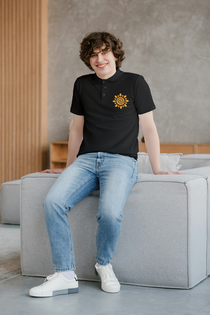 Unique Sunflower Embroidered Polo – Classic Black Edition