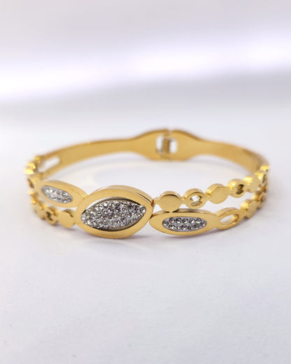 The Riviera Pavé Bangle | 18k Gold Plated Hinged Cuff