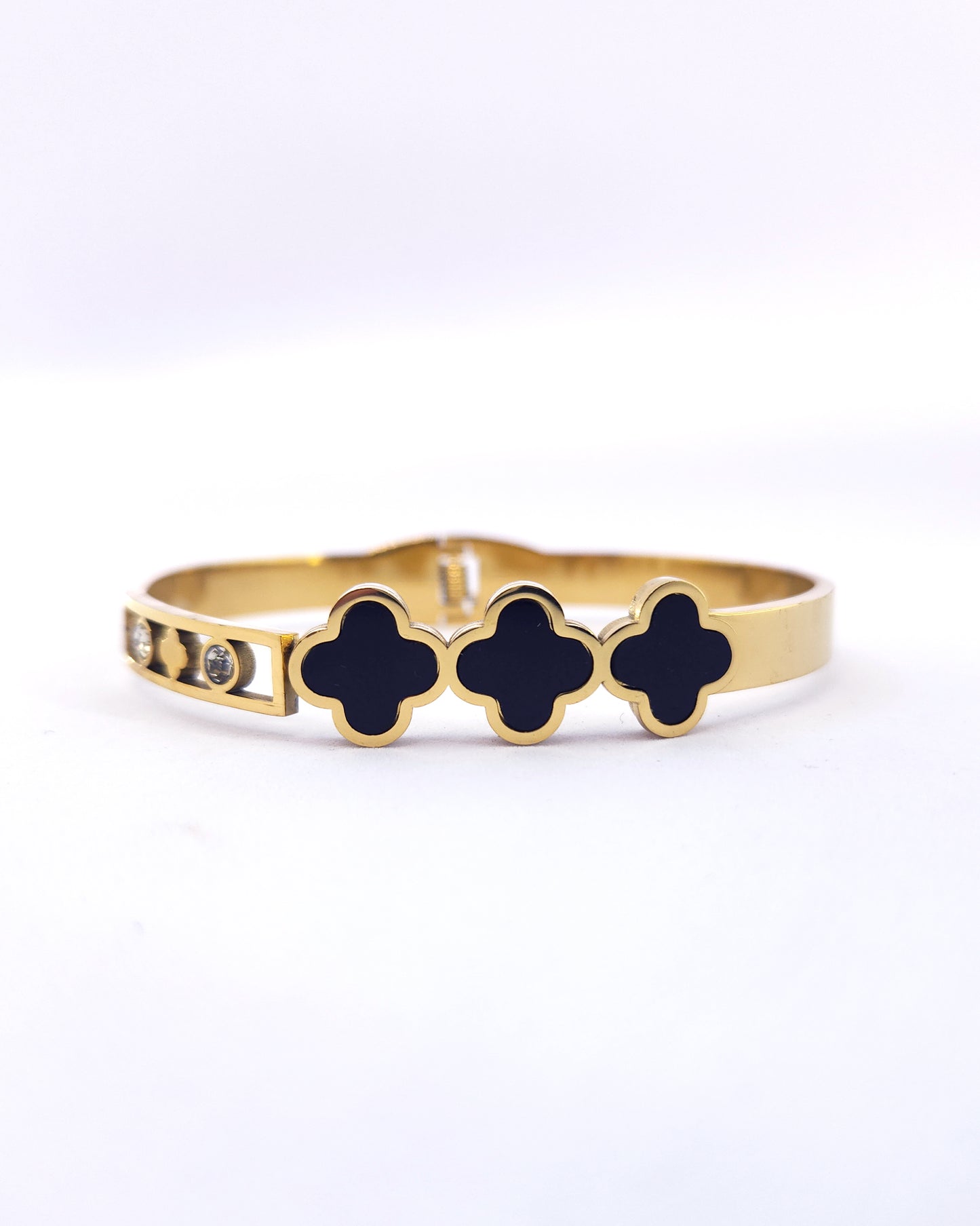 The Signature Clover Bangle | 18k Gold Plated with Black Enamel