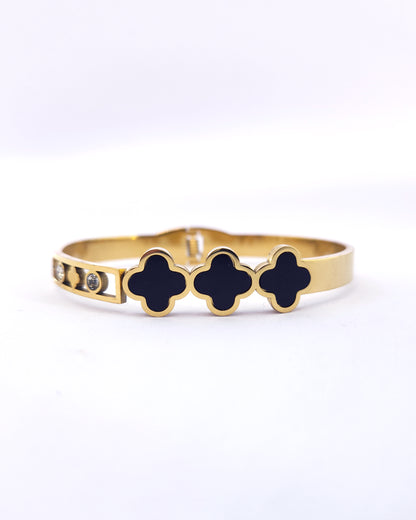 The Signature Clover Bangle | 18k Gold Plated with Black Enamel