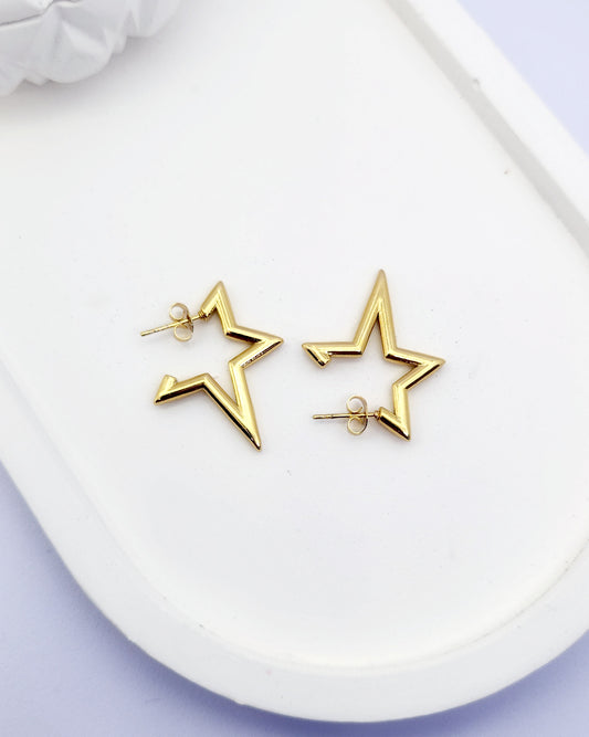 Gold Star Outline Hoops