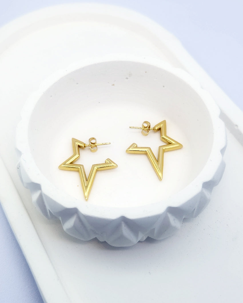 Gold Star Outline Hoops