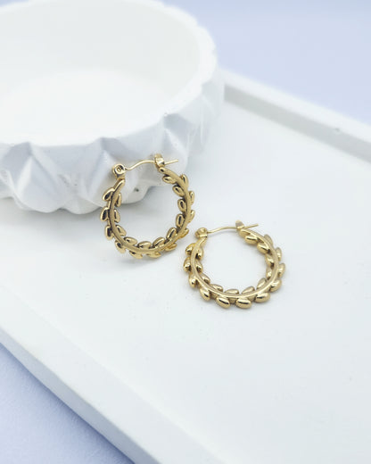 Golden Vine Hoops | Leaf Laurel Wreath Earrings