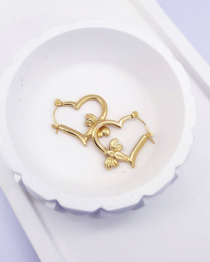 Honey Heart Hoops | 18k Gold Plated Bee & Heart Earrings
