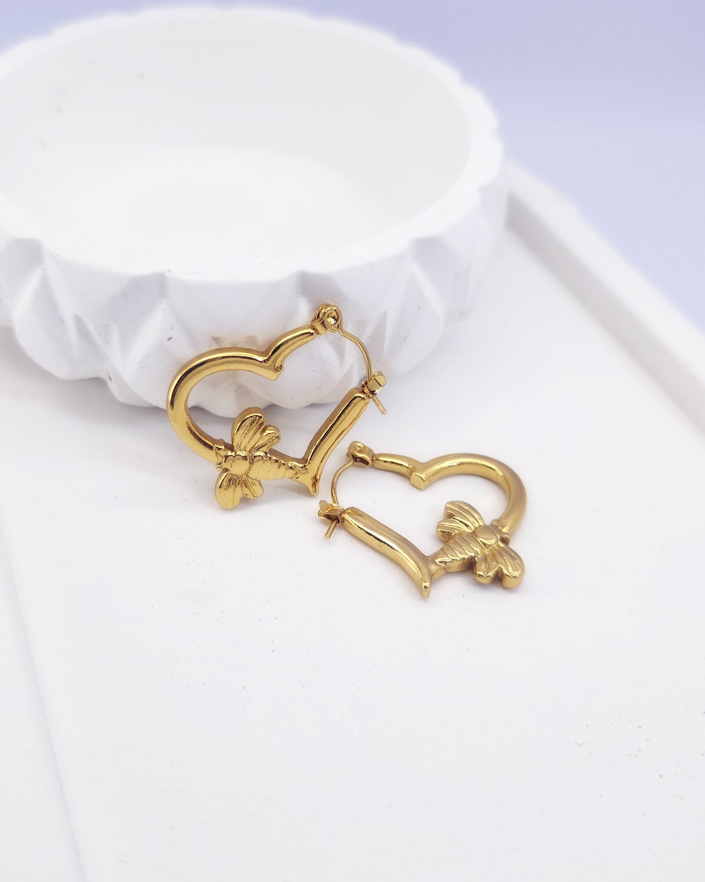 Honey Heart Hoops | 18k Gold Plated Bee & Heart Earrings
