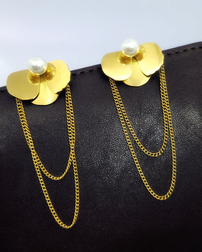 Orchid & Pearl Chain Earrings