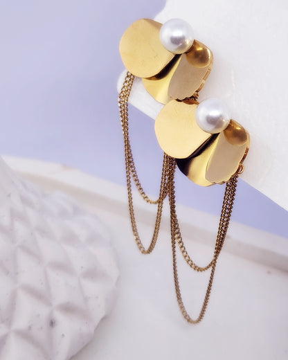 Orchid & Pearl Chain Earrings
