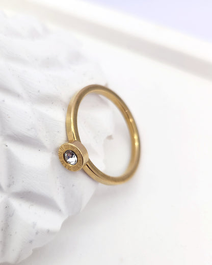 Timeless Roman Numeral Solitaire Ring - 18k Gold Plated