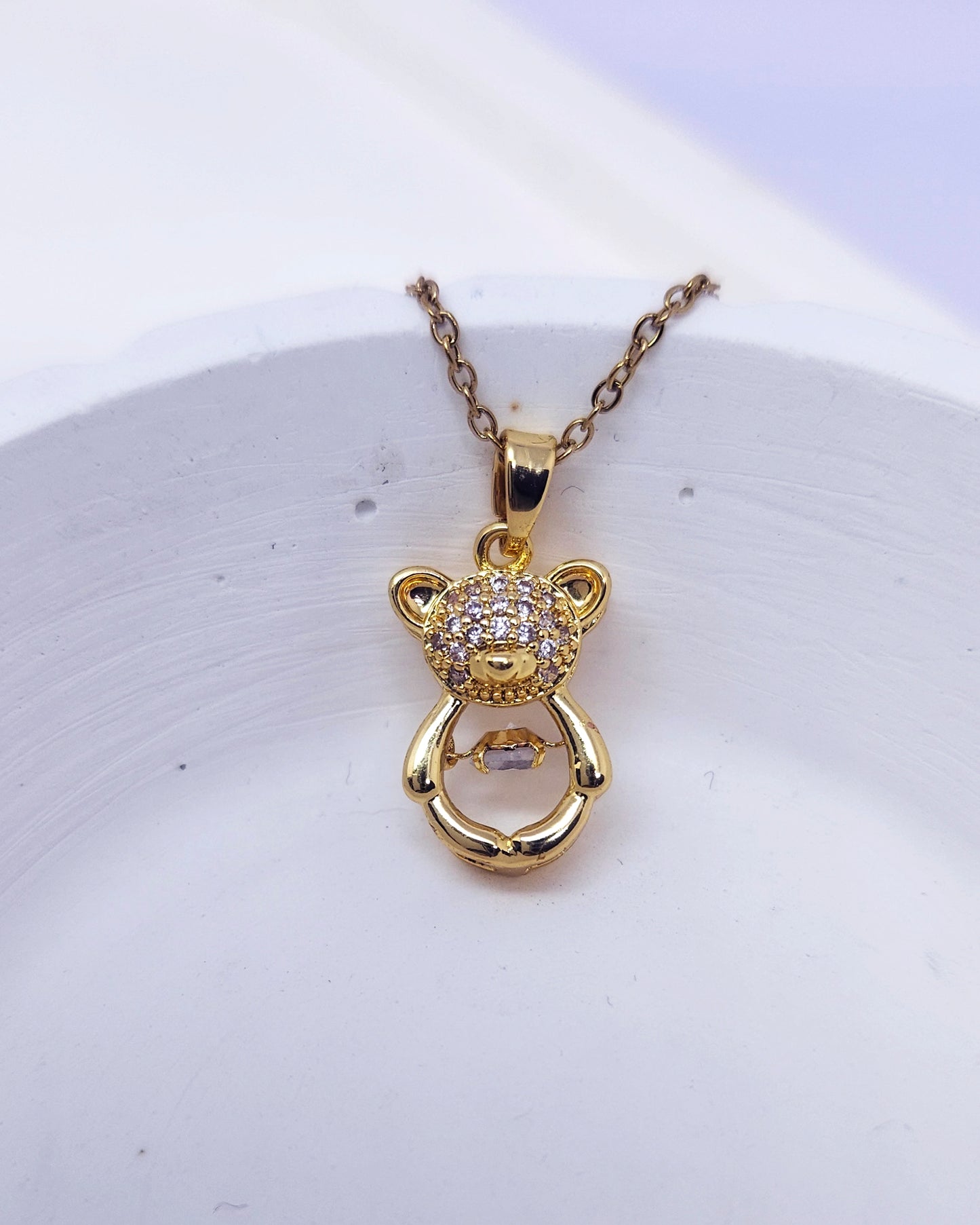 The Glimmer Bear Necklace - 18k Gold Plated Dancing Stone Pendant