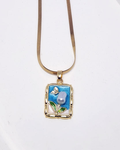 The Gilded Garden Portrait Necklace | Enamel & Pearl Pendant