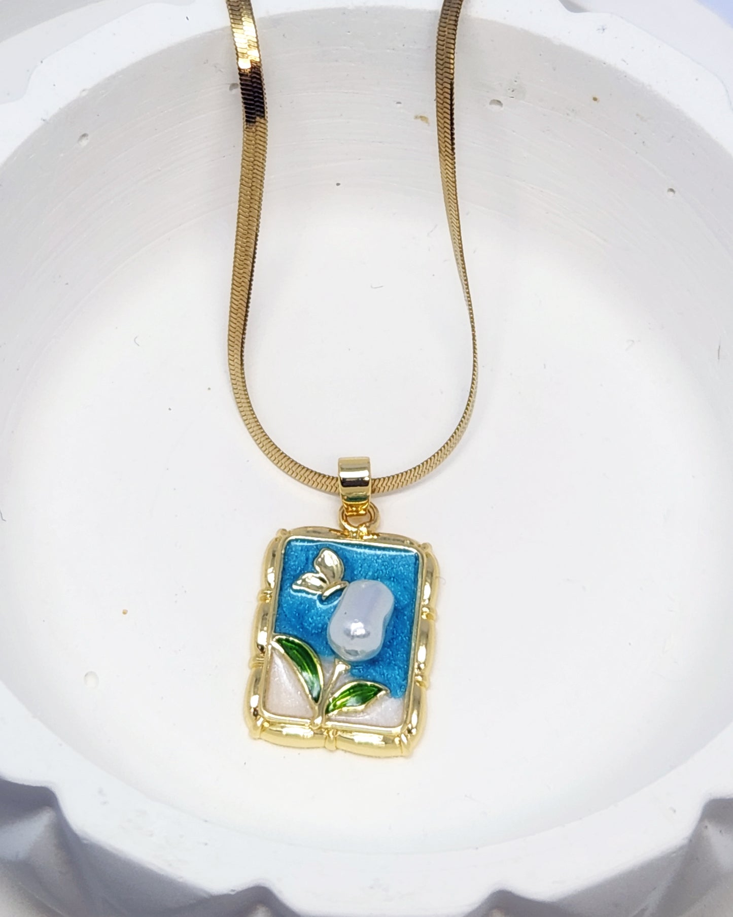 The Gilded Garden Portrait Necklace | Enamel & Pearl Pendant