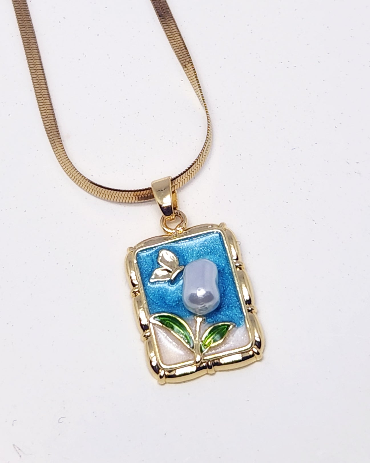 The Gilded Garden Portrait Necklace | Enamel & Pearl Pendant