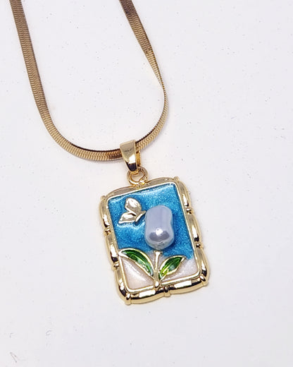 The Gilded Garden Portrait Necklace | Enamel & Pearl Pendant
