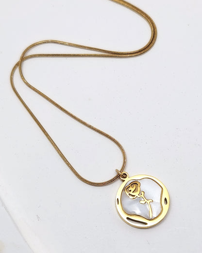 The Pearl Luster Rose Pendant | Modern Gold Medallion