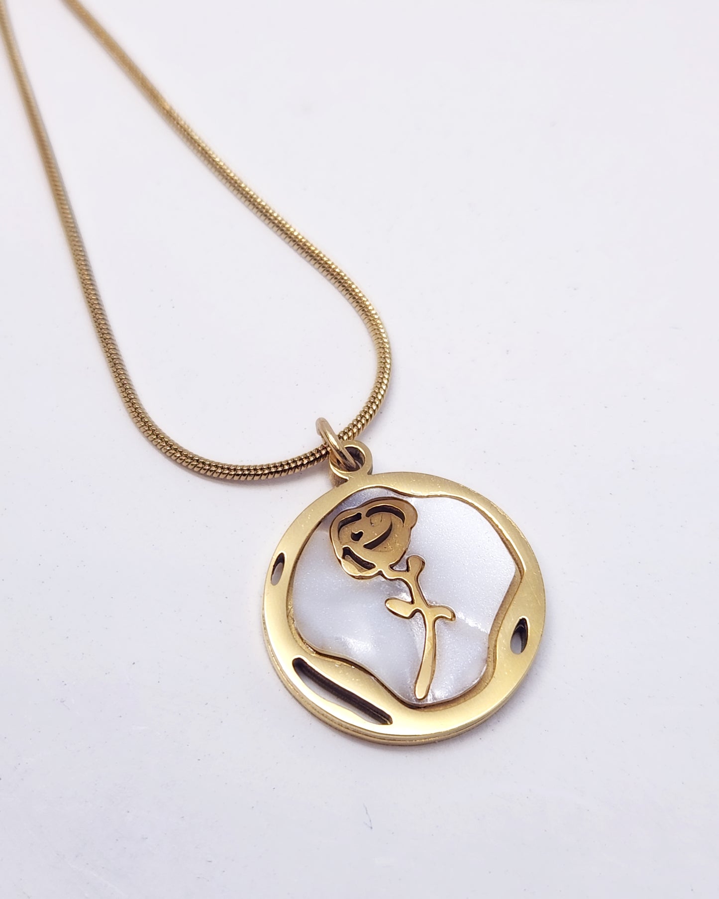 The Pearl Luster Rose Pendant | Modern Gold Medallion