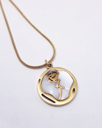 The Pearl Luster Rose Pendant | Modern Gold Medallion