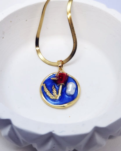 The Rose Portrait Pendant | Modern Enamel & Pearl Art
