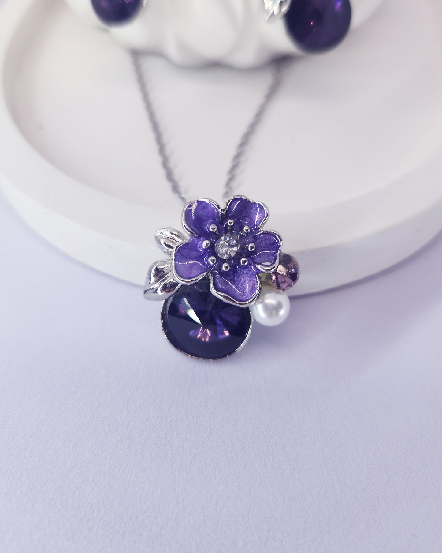 The Regal Violet Jewelry Set | Crystal, Pearl & Enamel