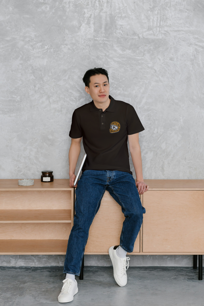 Biker Spirit Meets Coffee Passion – Coffee Brown Polo with Unique Helmet Embroidery