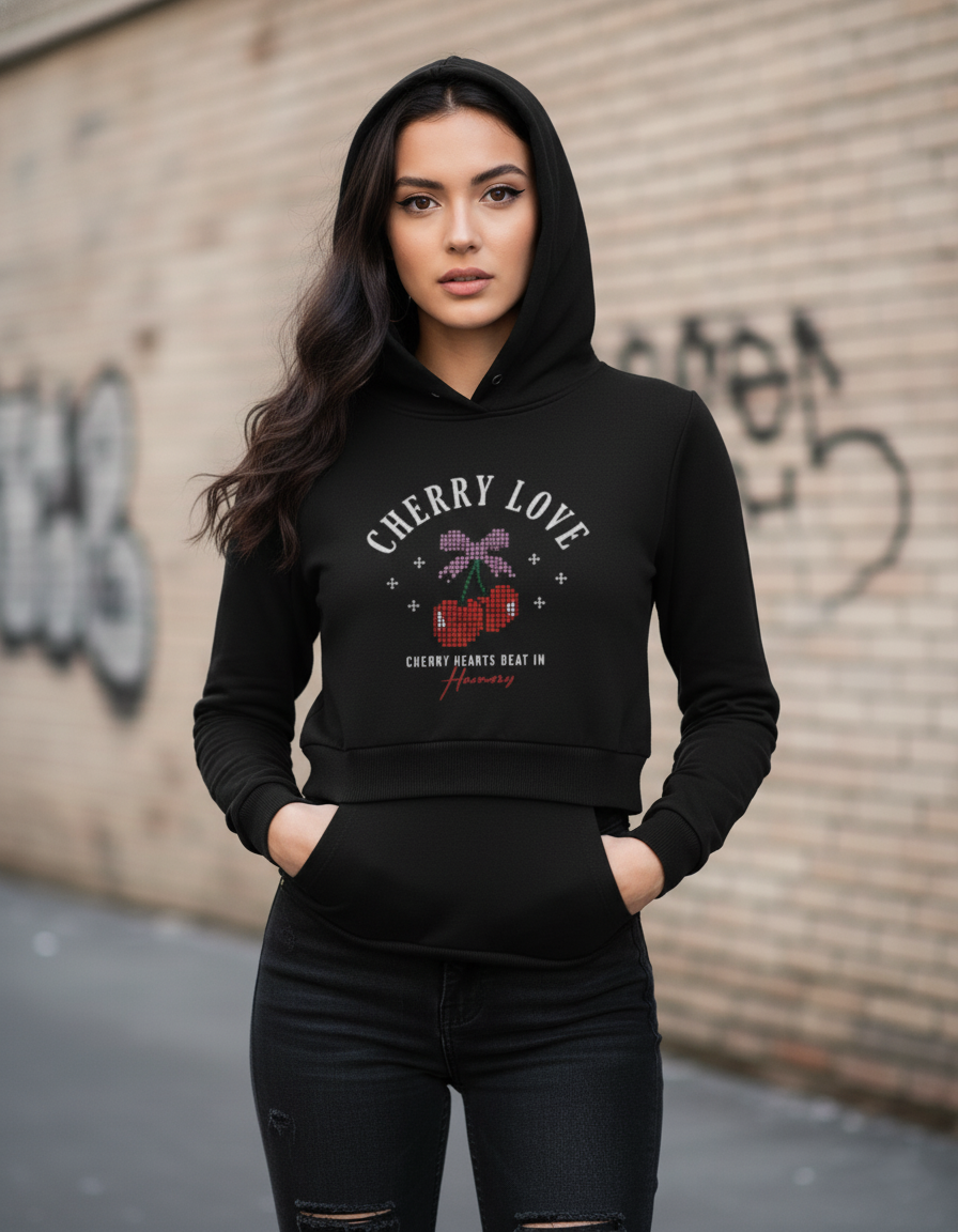 Retro Romance Pixel Art "Cherry Love" Hoodie