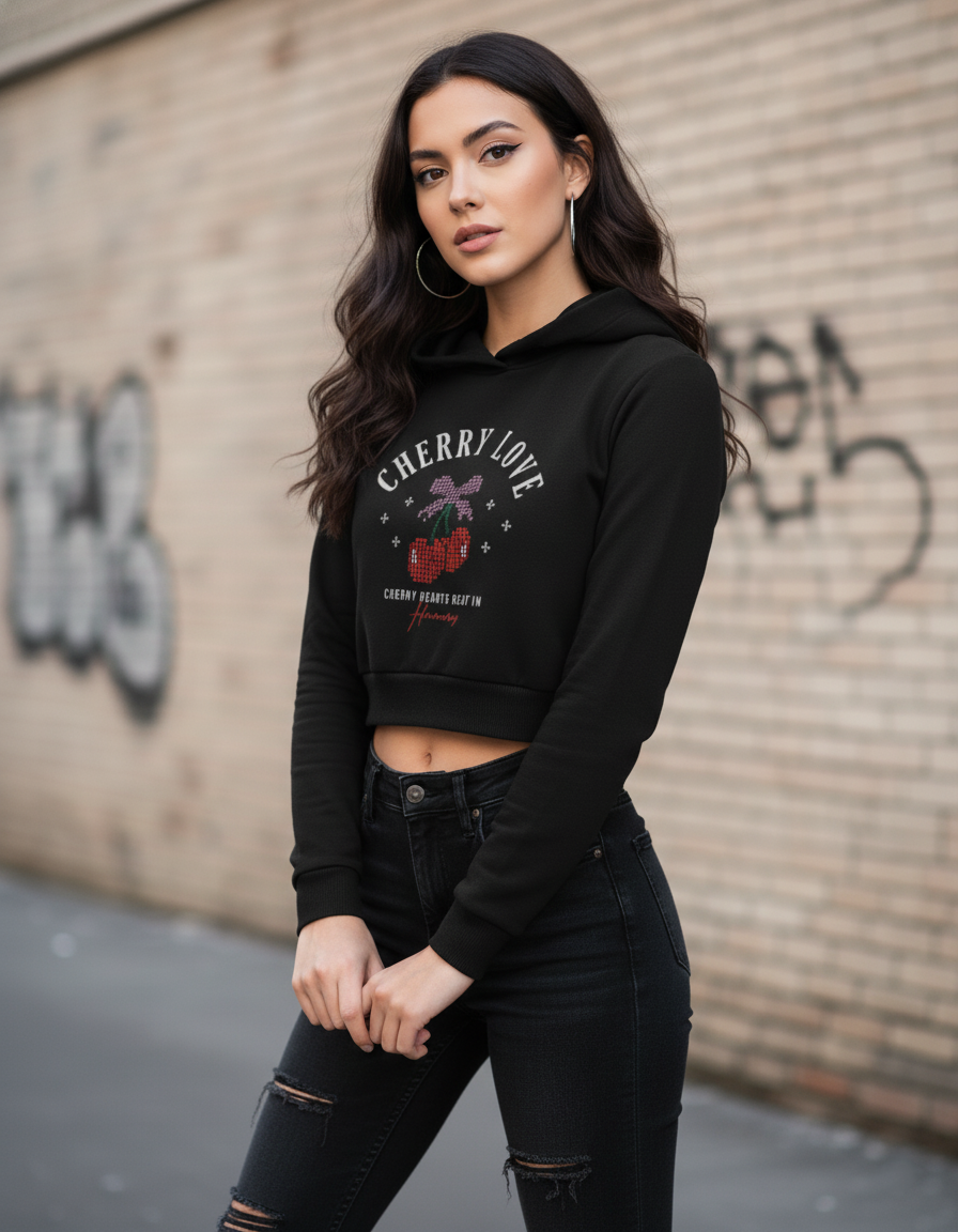 Retro Romance Pixel Art "Cherry Love" Hoodie