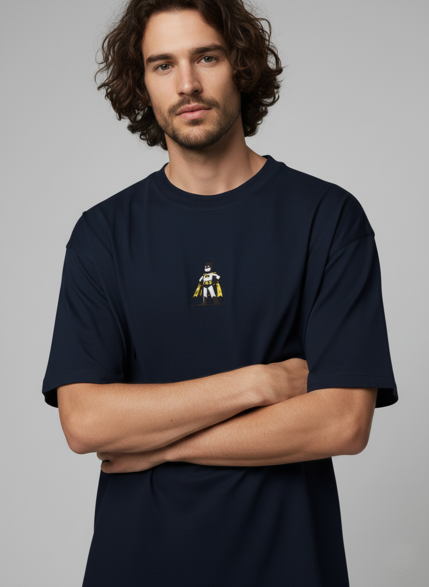 Batman French Terry Knit T-Shirt with Embroidered Design