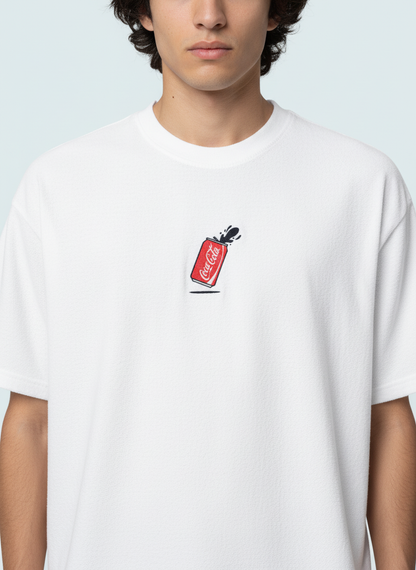 Classic Coca-Cola Embroidered French Terry Oversized Tee - Unisex White