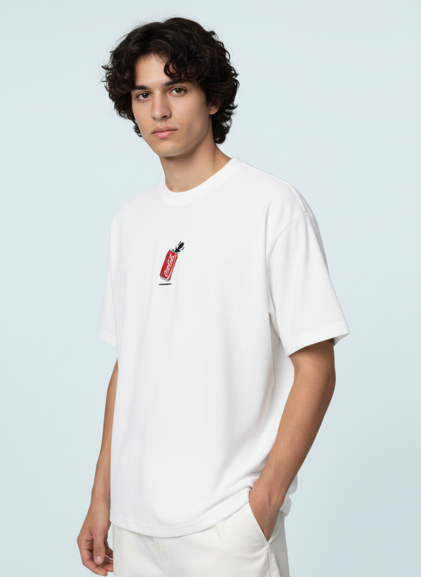 Classic Coca-Cola Embroidered French Terry Oversized Tee - Unisex White