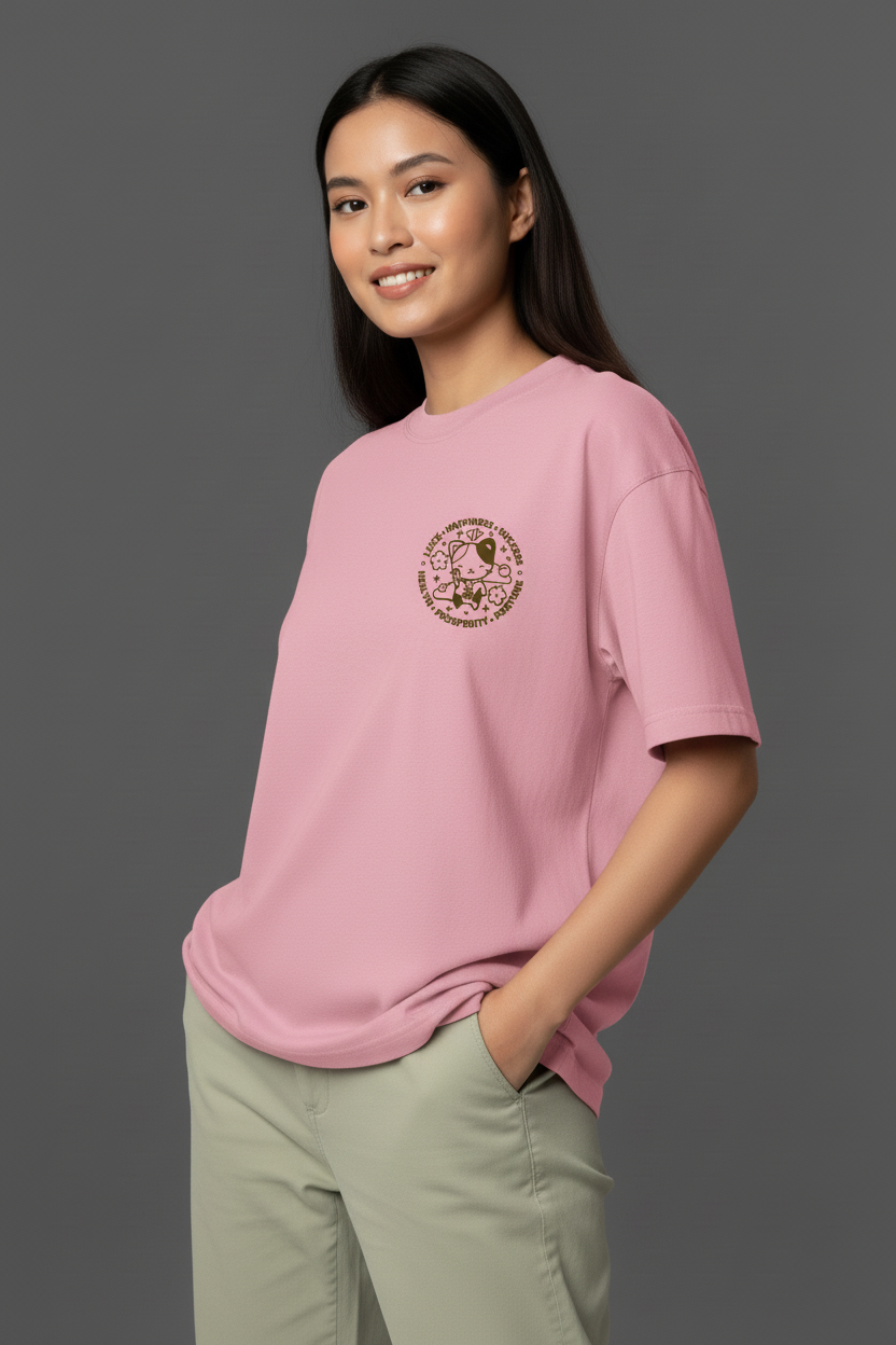 The "Good Fortune" Lucky Cat Tee | Oversized Drop-Shoulder in Soft French Terry