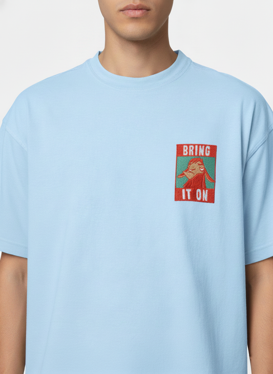 Oversized French Terry-Knit T-Shirt | "Bring It On" Embroidery