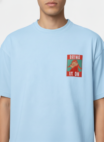 Oversized French Terry-Knit T-Shirt | "Bring It On" Embroidery