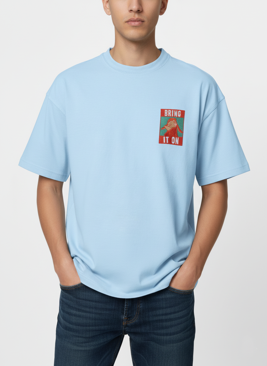 Oversized French Terry-Knit T-Shirt | "Bring It On" Embroidery